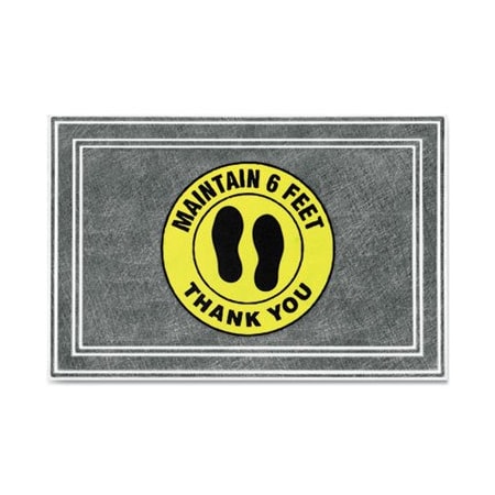 Apache Mills , MESSAGE FLOOR MATS, 24 X 36, CHARCOAL/YELLOW, inMAINTAIN 6 FEET THANK YOUin 3984528802X3